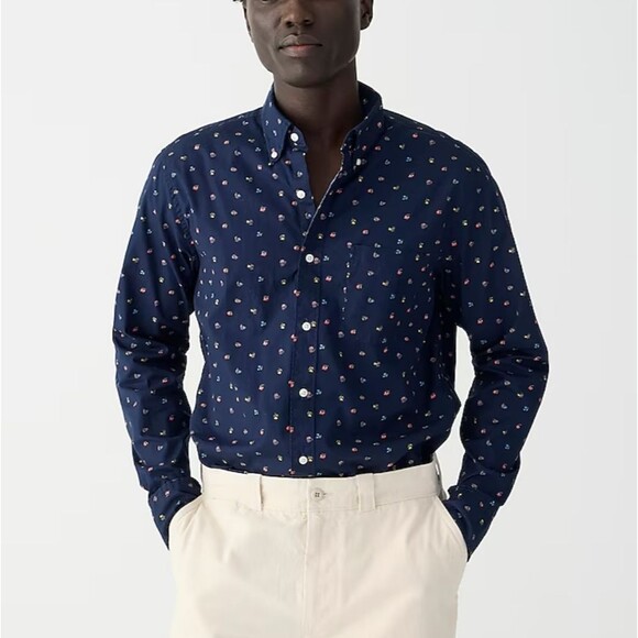 4/$35 NWT J Crew Secret Wash Navy Cotton Poplin Printed Shirt - Picture 1 of 13